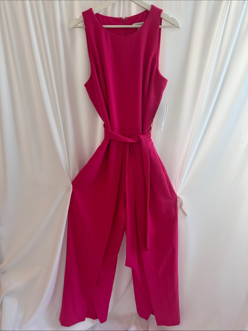 Sleeveless Crepe Flyaway Jumpsuit, Fuchsia Pink, Nine West, Size 12, NWT